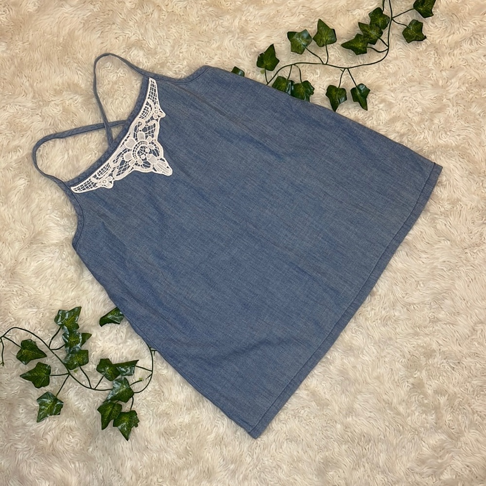 CRAZY 8 DENIM & LACE TANK TOP • SIZE 10/12 • NEW WITHOUT TAGS